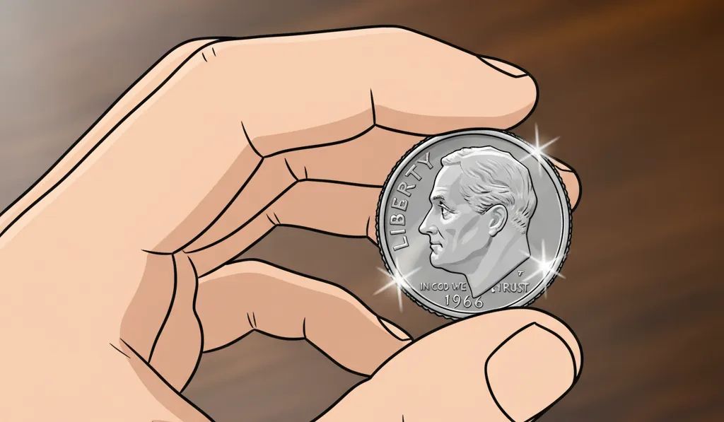 Roosevelt dime 1966 in hand